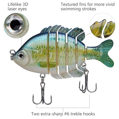 BASSDASH SwimPanfish Multi Jointed Panfish Bluegill Swimbaits Hard Topwater Bass Lures Fishing Lure Crank Saltwater 3.5in/0.85oz,Pack of 4 - color: BBYN