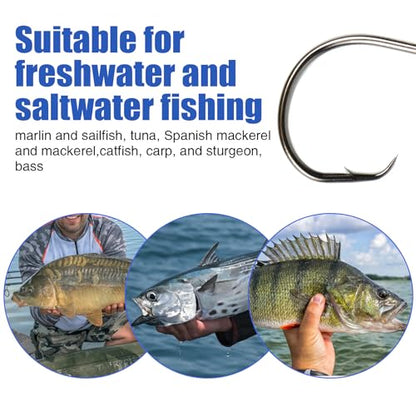 Eupheng Circle Hooks 2X Strong Offset Freshwater Saltwater Fish Hooks for Catfish Bass Trout Multi Size - size: 50pcs, 2/0