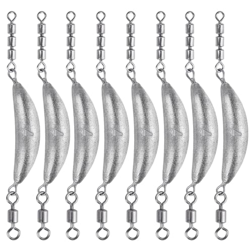THKFISH Fishing Spin Sinker，Crescent Sinker with 3 Roller Swivels Fishing Sinker Drop Shot Weights Fishing Weights Kit Inline Trolling Sinkers,Torpedo Sinkers Saltwater Freshwater,1/2-6OZ, sliver - size: 4OZ