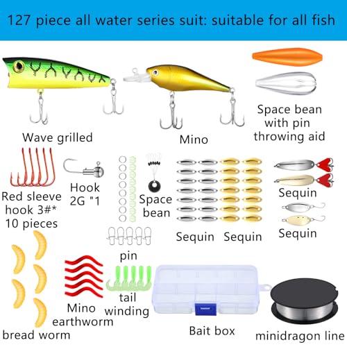 Sosation 134 Pcs Fishing Tool Kit Fishing Gear and Equipment for Men Adults Family Pliers Kit, Hook Remover Tool, Lip Gripper Set, Lures Baits Tackle Accessories Gifts for Father - color: Black