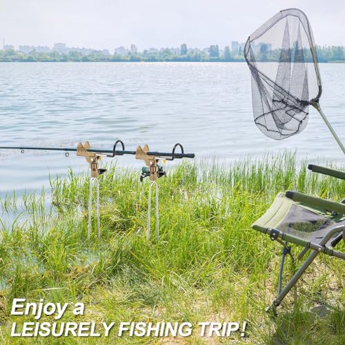 Libima 4 Pieces Fishing Rod Holders for Bank Upgraded Stainless Steel Pole Holders 360 Degree Adjustable Rod Stand for Men Father Beach Fishing Equipment Birthday Gift - color: Gold