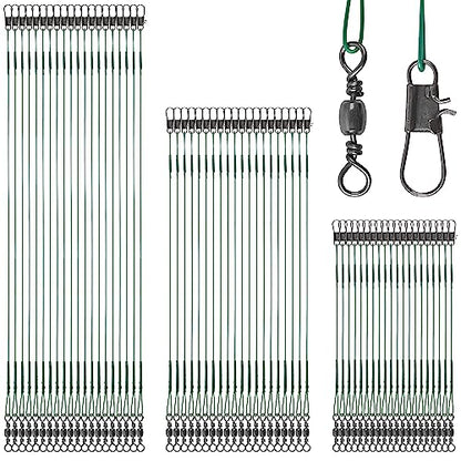 Fishing Leaders Saltwater,60pcs Stainless Steel Wire Leaders with Swivels Snap High Strength Fishing Line Leader for Connect Fishing Tackle Lure Bait Rig Hooks,6/8/10inch - color: Green - 60pcs (6"+8"+10")