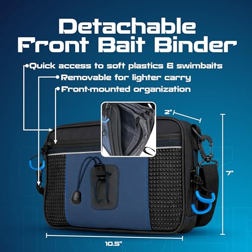 Reaction Tackle Fishing Tackle Backpack with Detachable Bait Binder and Rod Holders, Water Resistant Soft Plastic Storage with Padded Straps for Freshwater and Saltwater