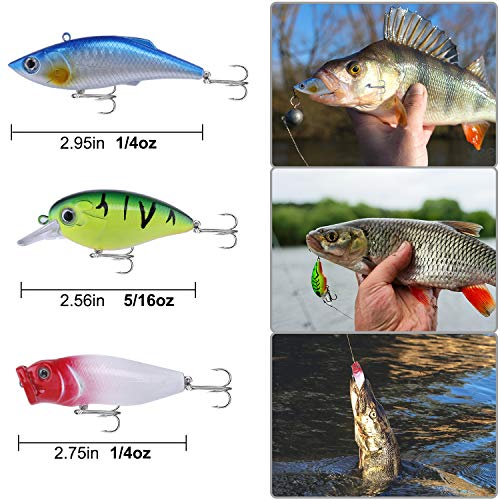 PLUSINNO Fishing Lures, 292/210Pcs Tackle Box with Tackle Included, Crankbaits, Hooks, Weights, Fishing Accessories kit, Fishing Bait Lure Gear Kit Gift for Men Bass,Trout - color: 78PCS Fishing Lures