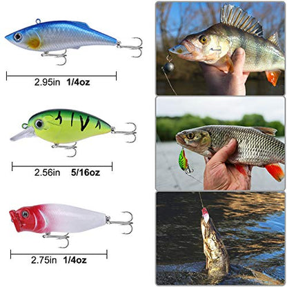 PLUSINNO Fishing Lures, 292/210Pcs Tackle Box with Tackle Included, Crankbaits, Hooks, Weights, Fishing Accessories kit, Fishing Bait Lure Gear Kit Gift for Men Bass,Trout - color: 78PCS Fishing Lures