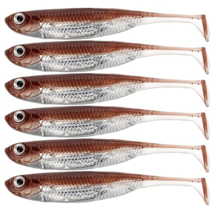QualyQualy Soft Plastic Swimbait Paddle Tail Shad Lure Soft Bass Shad Bait Minnow Paddle Tail Swim Bait for Bass Trout Walleye Crappie - 2.75in, 3.14in, 3.94in, 5in - color: 8#, size: 3.14in - 6Pcs