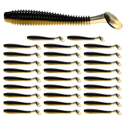 Soft Fishing Lures - Paddle Tail Swim Bait for Bass, Trout in Saltwater & Freshwater - Rigged with Hooks - Durable ABS Plastic - color: Dark Gold, size: 2.95"