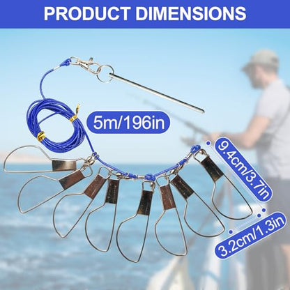Fish Stringer，Fishing Stringer Set, 16ft Fish Holder Rope with 8 Rotating Snap Locks and Ground Anchor, Heavy Duty Fish Lock for Trout, Perch, Bass, Saltwater or Freshwater Use