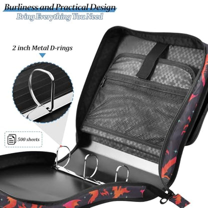 Dragon Fire Black Zipper Binder Bag 3 Ring with Shoulder Strap Zippered Binder Fits 13 Inch Laptop File Folder Document Organizer for College Office Supplies - color: Dragon Fire Black