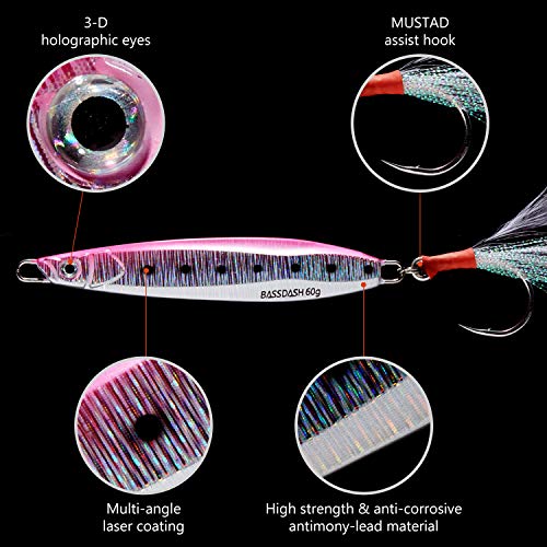BASSDASH STIX Casting Jig Lure Vertical Slow Jigging Lures Mustad Hooks 0.7oz 1.1oz 1.4oz 2.1oz 2.8oz 3.9oz Mustad Hooks for Saltwater Freshwater Kayak Boat Shore Fishing, 3-Pack - size: 110 grams (3.9 oz)