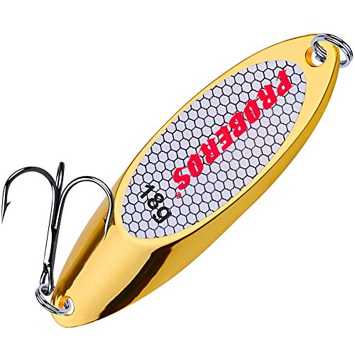 PROBEROS Fishing Spoons Lures Bass Baits Jigging Bait Tackle with Treble Hooks Hard Metal Spoon Fishing Lure Weight Pick 10 Pcs/Pack Silver Gold - color: 10PCS Gold, size: 18G-0.63OZ