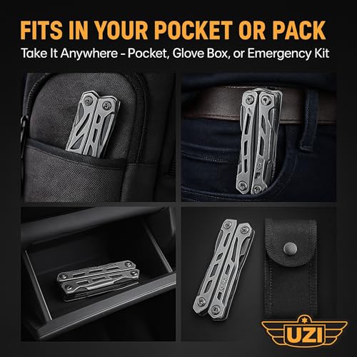 UZI Multifunctional 20-in-1 Multitool with Scissors, Glass Screwdriver, Wire Stripped, Bottle Opener, & More | Multi Tool Pocket Knife for Camping, Fishing, Hunting | Hiking Essentials | EDC Tools