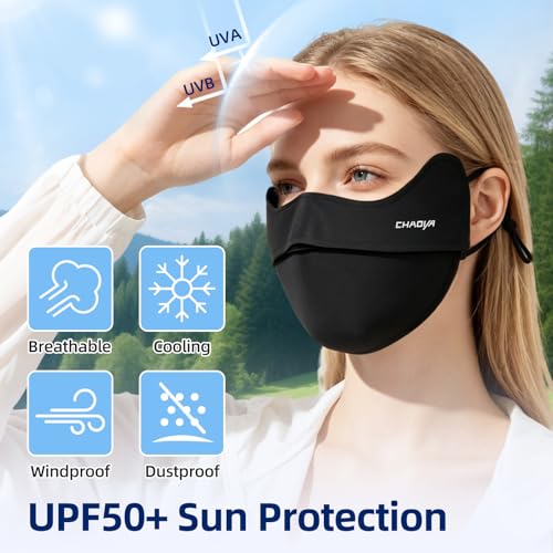 UPF 50+ UV Sun Protection Face Mask, Unisex Breathable Cooling Face Cover Sun UV Protection Ear Loops for Outdoor Activities - color: Black
