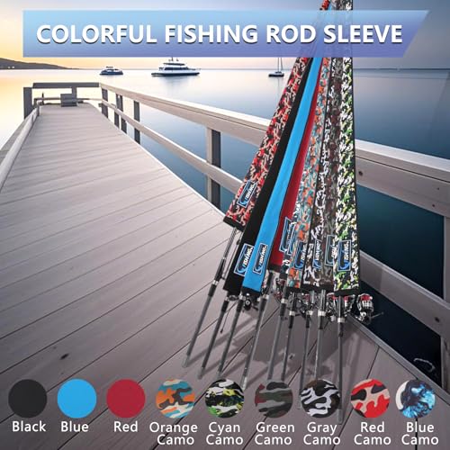 2Pcs Neoprene Fishing Rod Sleeve for Casting, Trolling, Spinning Rods – Lightproof & Puncture Resistant Rod Cover - color: Green Camo, size: 65" - 2Pcs