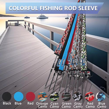 2Pcs Neoprene Fishing Rod Sleeve for Casting, Trolling, Spinning Rods – Lightproof & Puncture Resistant Rod Cover - color: Cyan Camo, size: 58" - 2Pcs