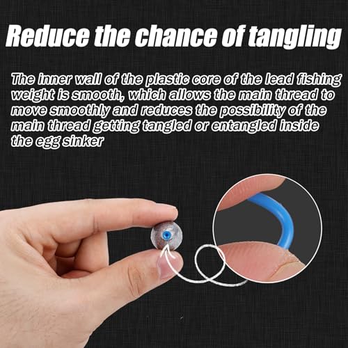 Egg Sinkers Lead Fishing Weights FS/QZ-07 | with Plastic Core,Oval Fishing Sinkers & Weights,for Texas Rig,Carolina Rig,Catfish Casting,Saltwater Freshwater - size: 0.71oz,10pcs
