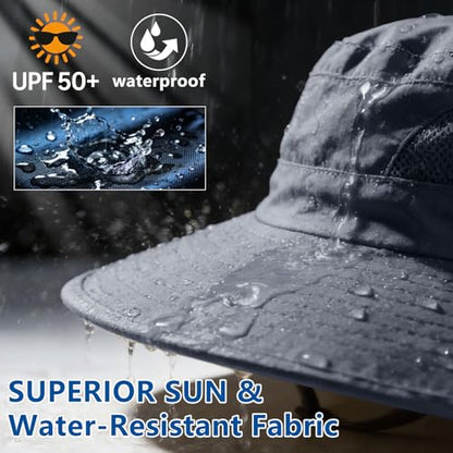 ZOORON Sun Hats for Men Women Fishing Hat with Neck Flap,UPF 50+ Sun Hat Waterproof Wide Brim Bucket Hats for Safari Hiking - color: 1-dark Grey-arm Sleeves