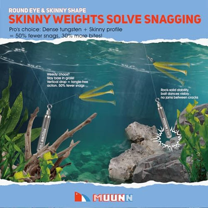 10 Pack Tungsten Skinny Drop Shot Weights, Pencil Sinkers with Round Eye for Free Rig & Finesse Bass Fishing, Drop Shot Rig Weights - color: Plain(Natural), size: 1/16oz - 10 Pack