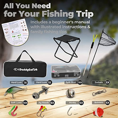DaddyGoFish Kids Fishing Pole - Rod Reel Combo Tackle Box Starter Set - First Year Small Dock Gear Kit for Boys Girls Toddler Youth Age Beginner Little Children Junior Anglers