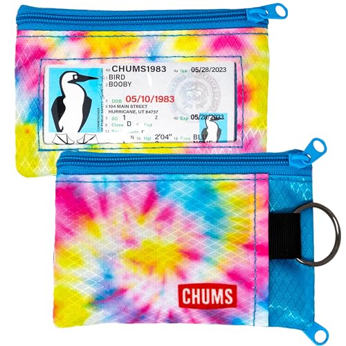 Chums Surfshorts Wallet - Lightweight Slim Wallet with RFID Blocking Card & Clear ID Window - Zippered, Water Resistant w/Key Ring (Pink/Blue Swirl) - color: Pink/Blue Swirl