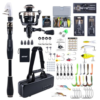 GOTURE Telescopic Fishing Rod and Reel Combos, Carbon Fiber Travel Fishing Pole, 9+1 BB Spinning Reel, Saltwater Freshwater Fishing Gear Kit with Braided Line, Lures, Carrier Bag for Bass Trout - color: 1 Rod & 1 Reel Spinning Fishing Combo - PC Fishing T