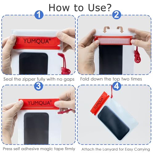 YUMQUA Clear Waterproof Bag, Waterproof Document Pouch Passport Holder Water Tight Map Case Waterproof Pouch Water Proof Small Dry Bags for Kindle Phone Tablet Camera, Kayak Boat PaddleBoard - color: Red