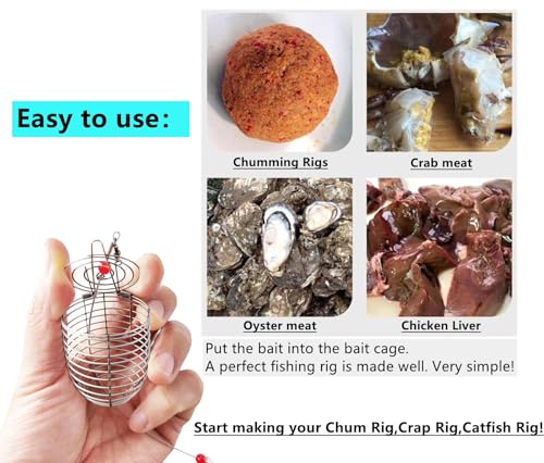 Drchoer Carp Fishing Bait Cage: 20-Piece Stainless Steel Carp Rig Feeder - Catfish Bait Holder Fishing Rig Attachment - Large Medium Small - size: Small