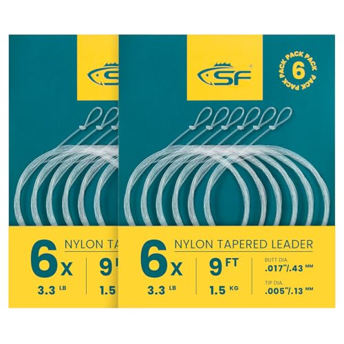 SF Pre-Tied Loop Fly Fishing Tapered Leader Nylon Clear Trout Freshwater Saltwater Bonefish Permit Bass Salmon Steelhead 7.5FT 9FT 10FT 12FT 15FT 0X 1X 2X 3X 4X 5X 6X 7X - size: 9FT-6X, style: Freshwater Knotted 12-pack