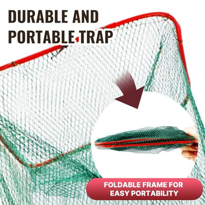 2 Pack Minnow Trap for Bait Fish Foldable Fishing Net with Dual Entrances Zippered Removal Access 2.7 Inch Openings Portable Small Fish Crawfish Shrimp Crayfish Trap for Lake Pond Fishing