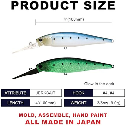 LUCKY CRAFT Pointer 100DD-S, Saltwater Surf Fishing Lures, Jerkbait, Halibut, Surf Perch, Calico Bass, White Seabass, Striped Bass, Sinking, Fishing Gear - color: 728 Super Glow Sardine