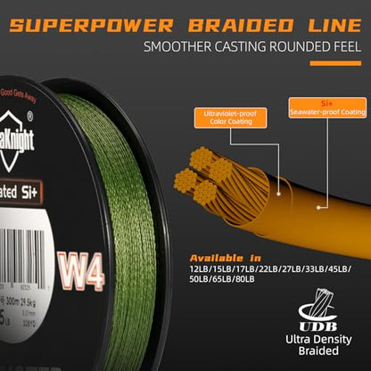 Seaknight W4 4 Strands Braided Lines 300M/500M Super Smooth PE Multifilament Line Carp Fishing Lines Double Coating UV-Proof Saltwater-Proof Fishing Line for Saltwater Sea Fishing 15-100LB - color: Gray, size: 4.0#: 50LB (0.32mm)-328Yds