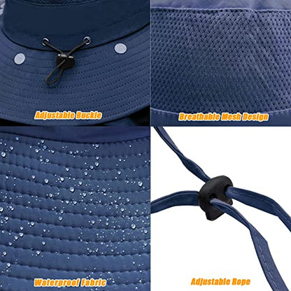 Fishing Hat for Men & Women, Outdoor UV Sun Protection Wide Brim Hat with Face Cover & Neck Flap - color: Dark Blue