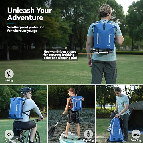 MARCHWAY Roll Top Waterproof Backpack, Floating Dry Bag 20L/30L/45L with Ergonomic Rectangular Base, Cushioned Back, Hip Strap for Hiking Camping Kayaking Travel (Blue, 45L) - color: Blue, size: 45L