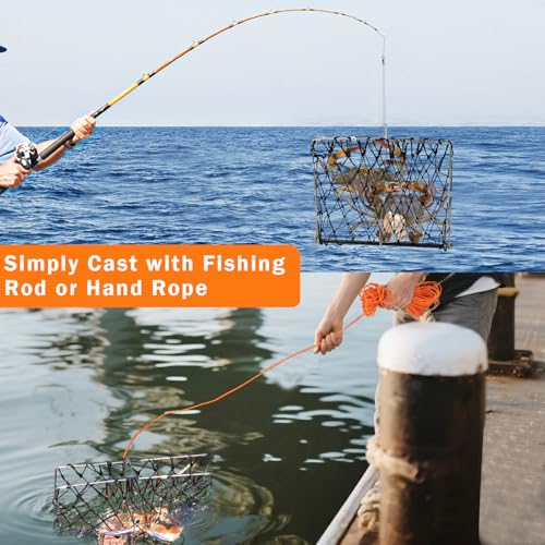 QualyQualy 4 Set Castable Crab Trap Kit, Foldable Crabbing Net with Rope & Bait Clip, Crab Snare/Pots/Traps for Blue Crabs, Dungeness, Crawfish Portable Crabbing Equipment - color: Crab Trap - 4 Pack