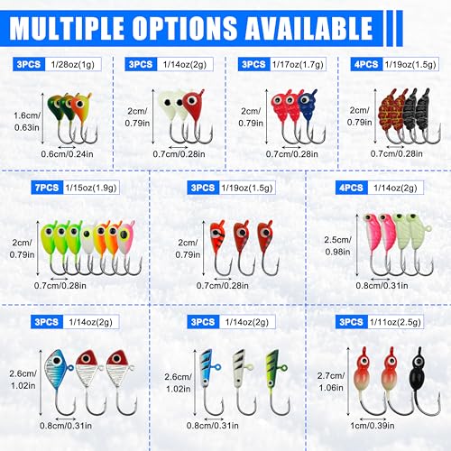 Ice Fishing Jigs Lures kit, Luminous Ice Fishing Gear Crappie Panfish Jigs Head Fishing Hooks Set for Winter Ice Jigging Walleye Perch Bluegill 24/36/48pcs - style: 36pcs