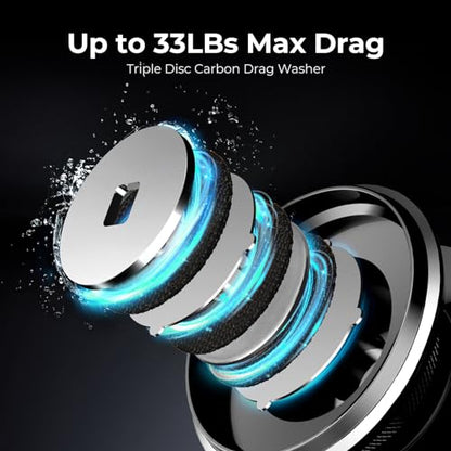 Piscifun NautiX Spinning Reel, Aluminum Spinning Fishing Reel, CNC Aluminum Gear, 33LBs Max Drag, 8+1 Sealed BB, 6.0:1/5.4:1 Gear Ratio, Smooth Powerful Freshwater Saltwater Reel - size: 6000