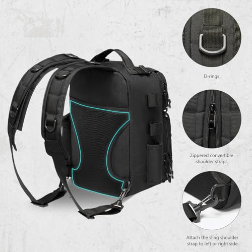BASSDASH Convertible Fishing Backpack Sling Bag with Rod Holder, Adjustable Tactical Water-Resistant Tackle Storage Pack FP07 - color: Black, size: Large