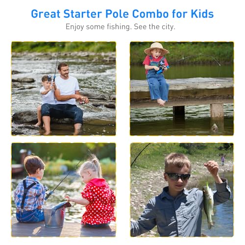 Kids Fishing Pole Kit, 59'' Telescopic Rod and Reel Beginner Combo with Spincast Reel,Tackle Box, Carrier Bag,Fishing Gear for Boys,Girls, Toddler,Youth - color: Blue