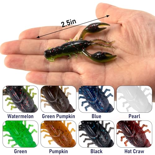 Dr.Fish 8 Pack Crawfish Soft Lure 2.5'' Plastic Soft Fishing Lures Bass Fishing Artificial Crayfish Baits Swimbait for Crappie Trout Walleye Perch Bluegill Panfish