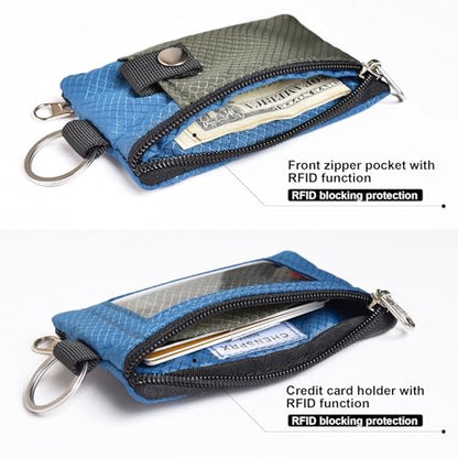 CHENSPRX Minimalist RFID Blocking Small Wallet with ID Window,WaterResistant Zip Id Case Wallet with Lanyard Keychain for Cards,Cash,Travel,Women,Men - color: ElectricBlue+Amy