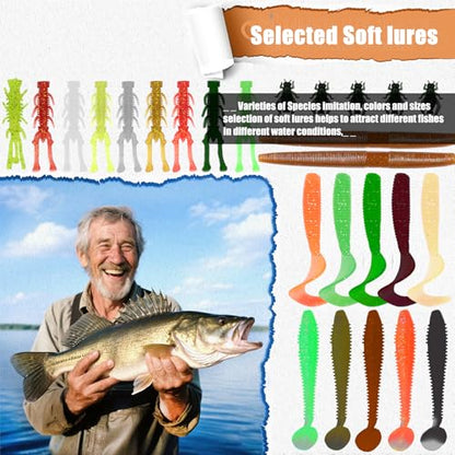 EXAURAFELIS Fishing Lures,Tackle Box with Tackle Included, Crankbaits, Spoon, Shrimp Worm Bait, Hooks,Weights & Other Accessories, Fishing Lures kit Lure Set for Bass Trout Salmon - color: 147pcs