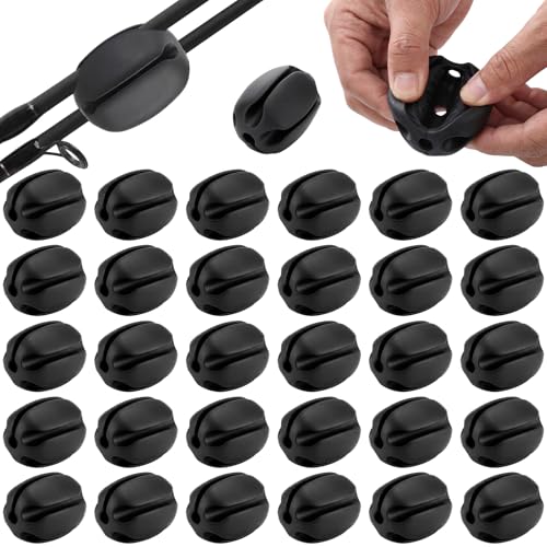 30 Pieces Silicone Fishing Rod Holder Straps Portable Fishing Rod Fixed Ball Rubber 5 Hole Lightweight Tackle Ball for Fish Enthusiasts Portable Fixed Straps Rubber - color: Black