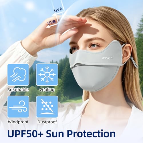 UPF 50+ UV Sun Protection Face Mask, Unisex Breathable Cooling Face Cover Sun UV Protection Ear Loops for Outdoor Activities - color: Lunar Gray