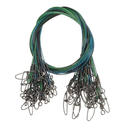PATIKIL Fishing Wire Leader Line Steel Heavy Saltwater Fishing Leader Line High Strength with Rolling Swivel and Snap - color: Black/Blue/Green
