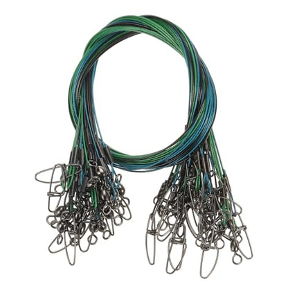 PATIKIL Fishing Wire Leader Line Steel Heavy Saltwater Fishing Leader Line High Strength with Rolling Swivel and Snap - color: Black/Blue/Green
