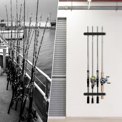 Fishing Rod Holder Wall Mount, EVA Foam Rod Stands for Fishing Rods, Vertical/Horizontal Storage Rack, 4 Rod Capacity for Family Wall Garage Storage - size: 4 rods