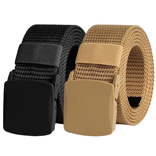 UNGGJKB Men's Tactical Belt, Nylon Casual Elastic Belt, Work Belt That Can Be Cut And Adjusted - color: Brown/Black