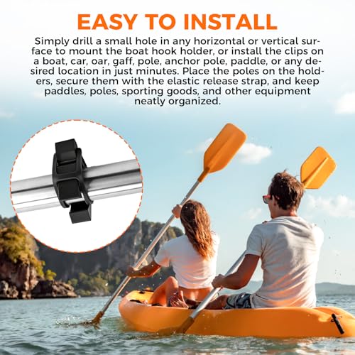 ETZ Boat Hook Holder Replacement for SOF-LOC, 4 Pack | Fits 3/4" to 2" Diameter, Black Rubber, Quick Release Oar & Pole Clips, For Gaff, Paddle, Anchor, Boat Net, Marine Grade