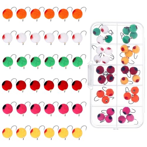 36pcs Salmon Egg Flies for Fishing with Box Dry Flies for Trout Fishing in Size 12 Steelhead Egg Fly for Trout, Salmon, Bass