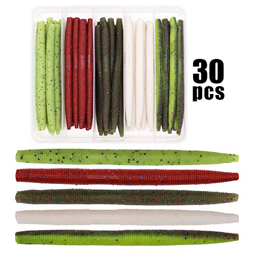 Wacky-Worms-Bass-Fishing-Lure-Kit-Wacky-Rig-Worms-Soft-Plastic-Stick-Baits3 4" 5" 6 inch - color: 4 inch 30 pcs